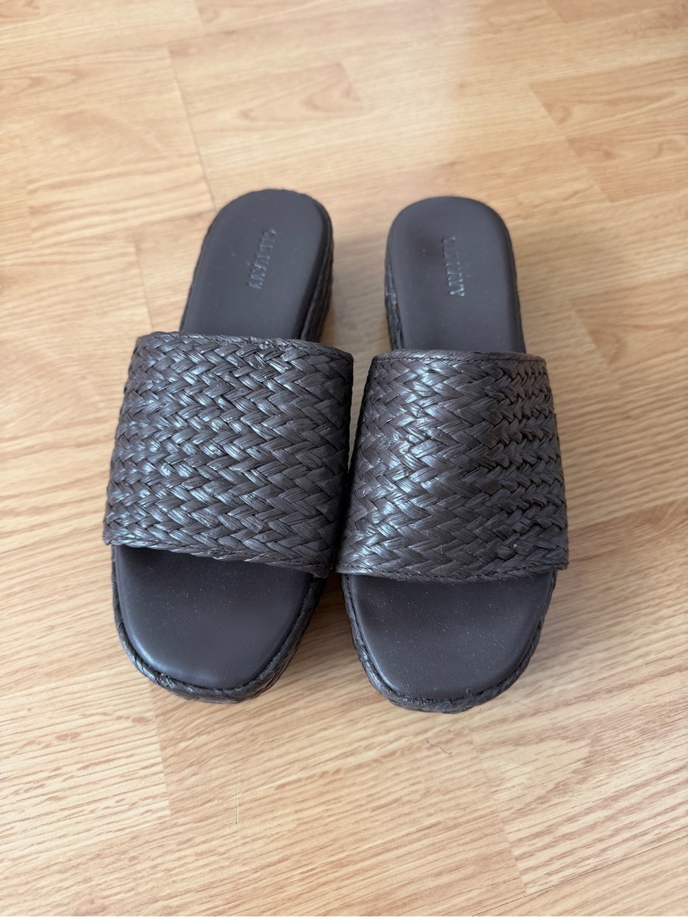 Woven Slide Sandals in Dark Brown